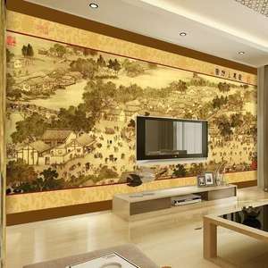 Papel tapiz de seda Northern Song Qingming Shanghetu <span class=keywords><strong>8D</strong></span>, Fondo de TV clásico, pintura de pared para Hotel, restaurante, vestíbulo, decoración de oficina - Product Image 2