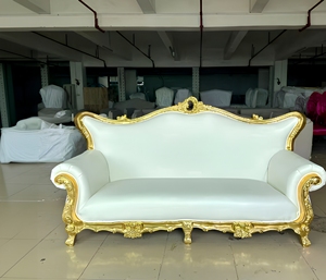 <span class=keywords><strong>Canapé</strong></span> deux places européen en bois massif sculpté doré, cuir blanc, pour hall d'hôtel, banquet de mariage, villa, salon - Product Image 5