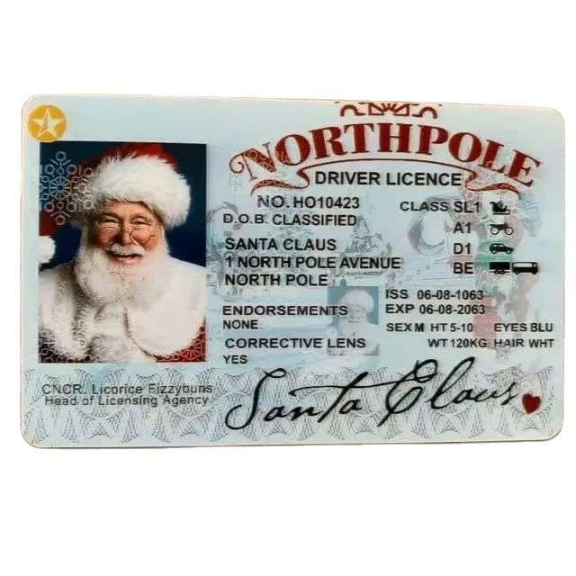 Increase Atmosphere Double-sided Printing Santa Claus Lost Driving License for Keepsake