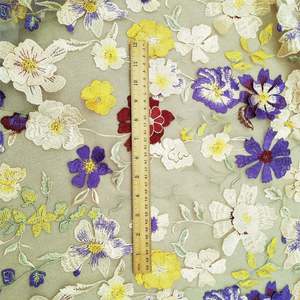 Nhiều màu phức tạp <span class=keywords><strong>3D</strong></span> hoa thiết kế thêu ren vải lưới <span class=keywords><strong>3D</strong></span> hoa mẫu thêu vải - Product Image 5