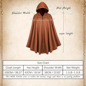Stadget Cape médiévale unisexe avec capuche, marron, en polyester, pour adulte, costume de reconstitution historique et de fantaisie, détection par aiguille - Product Image 5