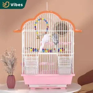 Lovely Pink Blue Pentroof Metal Bird Cage Canary Steel Wire Mesh Cage Pink Bird Cage for Canaries and Parrots