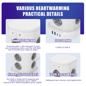 <span class=keywords><strong>2</strong></span> <span class=keywords><strong>USB</strong></span> aおよび<span class=keywords><strong>2</strong></span>タイプCポート産業用および家庭用エクステンションソケット付きEU規格16A 12 ACアウトレットタワー電源ストリップ - Product Image 6