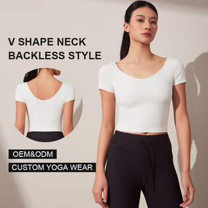 โลโก้ที่กําหนดเองเป็นมิตรกับสิ่งแวดล้อมสตรีออกกําลังกาย Crop Tops แขนสั้นโยคะเสื้อยืดแข็งแรงวิ่งเสื้อกีฬา - Product Image 2