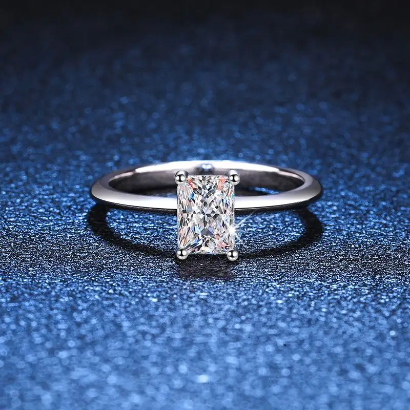 Wz026 ठीक 1ct d रंग vvvsplated प्लैटिनम 925 स्टर्लिंग चांदी की अंगूठी गहने मेराल्ड कट मोइससानाइट शादी की अंगूठी