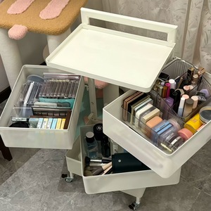 Chariot de rangement à plusieurs niveaux, 4 étages, organisateur de cosmétiques mobile, étagère rotative pour chambre à coucher - Product Image 1