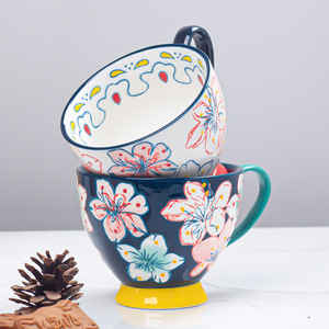 Dessiné à la main Vintage Style courtois tasse à eau en céramique fleur tasse ménage résistant aux hautes températures sous glaçure couleur tasse créative - Product Image 3