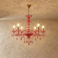 Lustre en cristal rose de style européen pour salon, salle à manger, luminaires suspendus d'intérieur