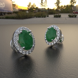 Avarta Sterling Silver Certified 0.70 Carat Each <b>Emerald</b> Halo <b>Stud</b> Earrings With Lab Grown Diamond Bulk Product On Wholesale - Product Image 3