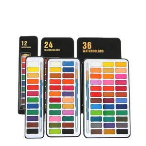 뜨거운 판매 12 24 36 48 색상 솔리드 워터 컬러 페인트 세트 DIY 드로잉 수채화 안료 키트