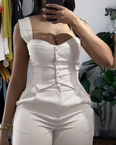 Ensemble 2 pièces élégant pour femme : haut ajusté sans bretelles à manches courtes et pantalon large décontracté – Tendance - Product Image 6