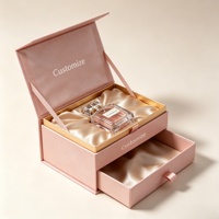 Boîte à bijoux rose personnalisée de luxe avec logo, tiroir, doublure en satin, boîte cadeau rigide en carton magnétique pour parfum et collier