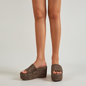 Sandales compensées à plateforme en paille, bout ouvert, à enfiler, rehaussantes, pour femme, collection printemps - Product Image 2