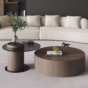 Modern Living Room Tea Temper Glass Top <strong>Round</strong> <strong>Pine</strong> Wooden Coffee <strong>Table</strong> Set Storage Drawer Center <strong>Table</strong> for the Living Room - Product Image 1