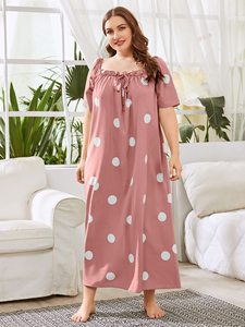 <span class=keywords><strong>Robe</strong></span> de nuit <span class=keywords><strong>longue</strong></span> en coton pour <span class=keywords><strong>femme</strong></span>, à coupe étroite, à pois, personnalisée, grande taille, nouvelle collection - Product Image 3