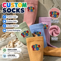 Chaussettes en coton colorées brodées avec logo personnalisé OEM, chaussettes côtelées sans couture respirantes de haute qualité avec emballage