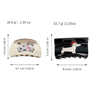Fermaglio per capelli coreano in acetato bianco crema con design simpatico cane e gatto, fermaglio a squalo, nuovo arrivo per capelli semi-arricciati, accessori per capelli - Product Image 2