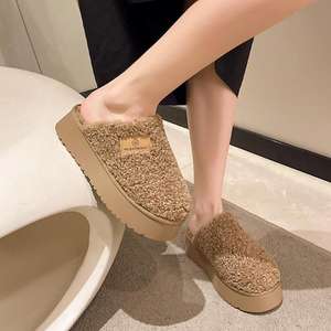 Nouvelles pantoufles d'hiver moelleuses personnalisées semelle épaisse pour femmes mode bout fermé chaussures antidérapantes résistantes pantoufles unisexes - Product Image 2