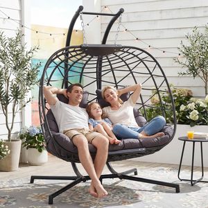 Fauteuil <span class=keywords><strong>suspendu</strong></span> <span class=keywords><strong>double</strong></span> avec support, hamac <span class=keywords><strong>suspendu</strong></span> surdimensionné pour 2 personnes, intérieur/extérieur, avec coussin - Product Image 4