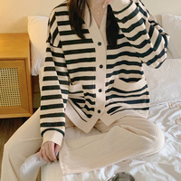 Femmes printemps automne grande taille lâche Cardigan vêtements d'extérieur pyjamas mignon doux princesse Style à manches longues pantalon tricoté tissu