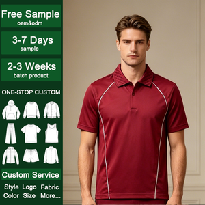 Polo de golf pour <span class=keywords><strong>homme</strong></span> OEM, col matelassé bordeaux, passepoil contrastant, séchage rapide, manches courtes, polo de sport personnalisé - Product Image 1