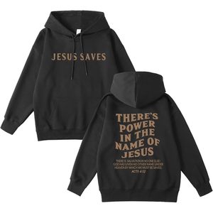 Sweat à capuche oversize pour homme avec verset biblique « Jésus sauve », en polaire, noir, thème religieux - Product Image 1