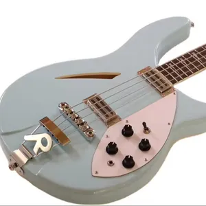 Afanti Semi-Hollow Light blue Body Rick Electric Bass Guitar