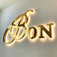 Enseigne de magasin extérieure étanche avec lettres rétroéclairées dorées, enseigne extérieure pour entreprise, enseigne en métal 3D rétroéclairée avec fond