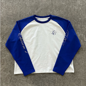 Maillot de baseball brodé personnalisé à manches longues blanc et rouge, col ras du cou raglan, t-shirt décontracté pour homme 100 % coton coupe classique - Product Image 4