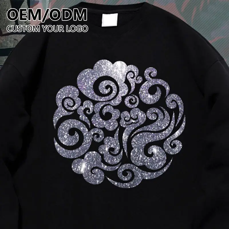 Maglietta in cotone glitterato lucido di lusso all'ingrosso di moda logo scintillante in vinile con trasferimento di calore personalizzato T-shirt da uomo taglie forti