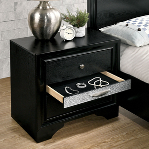 โต๊ะข้างเตียงสไตล์ร่วมสมัย สีดำตกแต่งด้วยสีเงิน พร้อมลิ้นชักเก็บเครื่องประดับแบบซ่อน ปุ่มจับนิกเกิล เฟอร์นิเจอร์ห้องนอน - Product Image 3