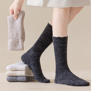 New Spring/Autumn Women's <b>Socks</b>, Japanese Style, Retro Color, Mid-Calf <b>Socks</b>, Dotted Wool Yarn Mid-Calf <b>Socks</b>, Thick <b>Fleece</b> - Product Image 3