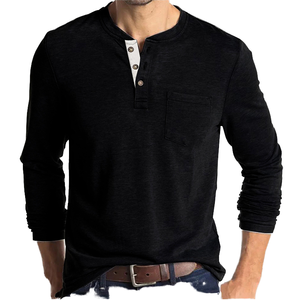 Camiseta Deportiva Informal para Hombre, 100% Algodón, Secado Rápido, Manga Larga, Corte Ajustado, Color Sólido, con Bolsillo, Tejido de Punto de 180g - Product Image 1
