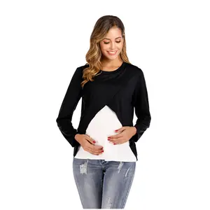 Осенняя одежда с длинным рукавом и круглым вырезом для беременных женщин куртка для лактации Топ для беременных рубашка