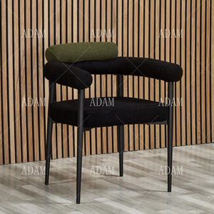 Silla de comedor francesa de terciopelo de tela de alta calidad con respaldo curvo, silla de comedor con patas de Metal, silla de salón de restaurante moderna - Product Image 1