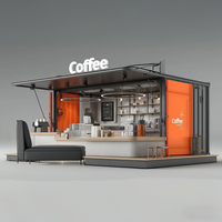 Simple Café & Roastery Featuring White Metal Stools and Linear Tiered Open Shelving Design