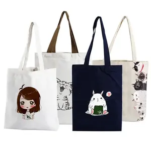 Atacado Plain Fashion Shopping Bag Zipper Korean Tote Bag Impressão Em Lona Mulheres Cotton Canvas Tote Bag Com Logotipo Impresso Personalizado