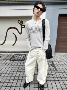 T-shirt Henley da Uomo a Maniche Lunghe, Vestibilità Slim, in Tessuto Waffle Morbido, Stile Casual e alla Moda, con Logo Personalizzato, Nuovo Stile Old Money - Product Image 6