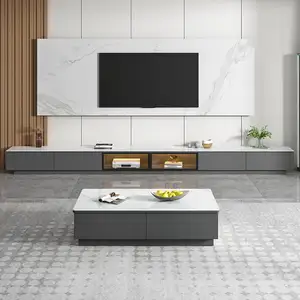 Customized Italian Slate Tv Stands Combination Round Storage Modern Marble Tea Table Tv Cabinet Design Set Mdf