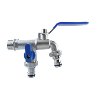 Euro Popular Type 1/2 X 3/4 Inch 2 Ways Water Outlet <strong>Brass</strong> Bib <strong>Cock</strong> with 2 Ways Hose Splitter - Product Image 2