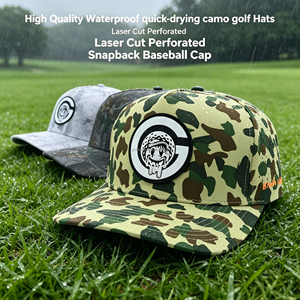 Casquettes de baseball en gros, décontractées, sportives, haute performance, avec logo personnalisé en patch PVC caoutchouc, bicolores, camouflage, avec cordon - Product Image 1