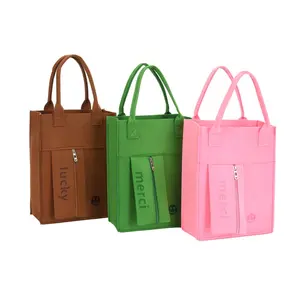 JT Luxury Tote Office Felt Bags With Custom Logo Large Felt Handbag Green Recycled Felt Shopping Bag