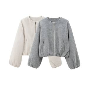Chaqueta Blusón Acolchada Suave con Cierre, Manga Regular, Cuello Holgado, Tejido de Ganchillo, Nueva Colección de Otoño 2026 para <span class=keywords><strong>Mujer</strong></span> - Product Image 5