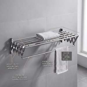 Porte-serviettes mural pliable 35 cm en acier inoxydable finition brossée 4 barres Égouttoir de salle de bain Design minimaliste - Product Image 1