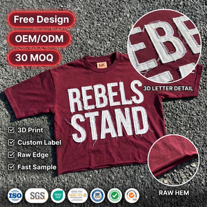 Футболка мужская оверсайз с 3D-надписью и необработанными краями, укороченная, в уличном стиле, с коротким рукавом, с возможностью нанесения логотипа - Product Image 1