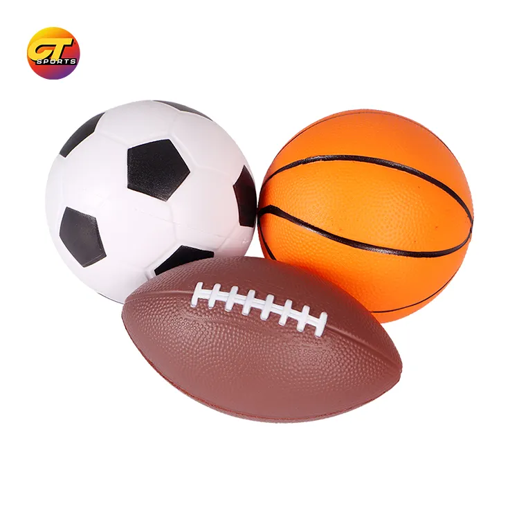 Custom Printed Football Pu Foam Soccer Ball & basketball & Rugby Stress Squeeze Ball 3 pk