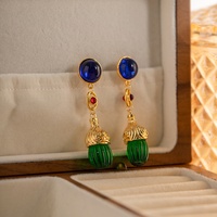 Nouvelle conception 2024, boucles d'oreilles en laiton vintage, bijoux en verre vert, boucles d'oreilles à clous en résine verte, boule de pastèque, boucles d'oreilles pour femme