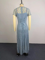 HK75767 Robes d'automne pour femmes, vente chaude, décontractées et élégantes, col rond, manches courtes, ajustées, froncées, en dentelle, avec robe intérieure
