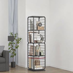 Librería Moderna de Madera de 4 Niveles con Paneles, Estantes Giratorios de Altura Ajustable, Marco de Acero, Color Negro Ébano, Estante Independiente para Sala de Estar - Product Image 2