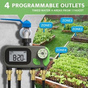 Programmateur d'arrosage pour tuyau d'arrosage avec sécurité enfant, <span class=keywords><strong>minuterie</strong></span> numérique en laiton <span class=keywords><strong>programmable</strong></span> 4 zones pour irrigation goutte à goutte, <span class=keywords><strong>piscine</strong></span> - Product Image 2